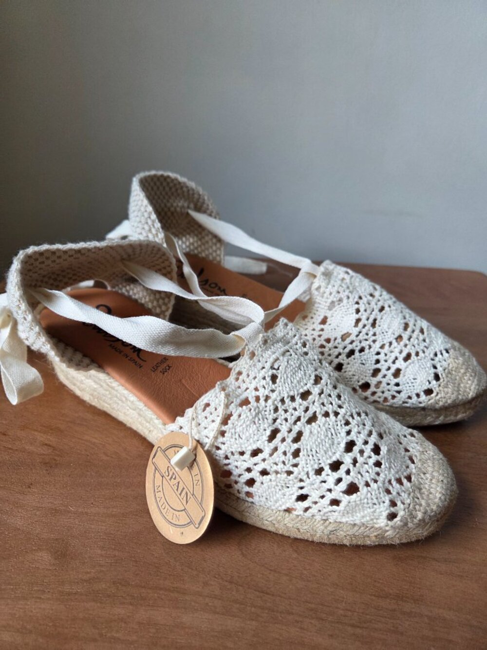 NEW NEVER WORN DALSON MADE IN SPAIN LEATHER SOCK CROCHETED ESPADRILLES SZ 8